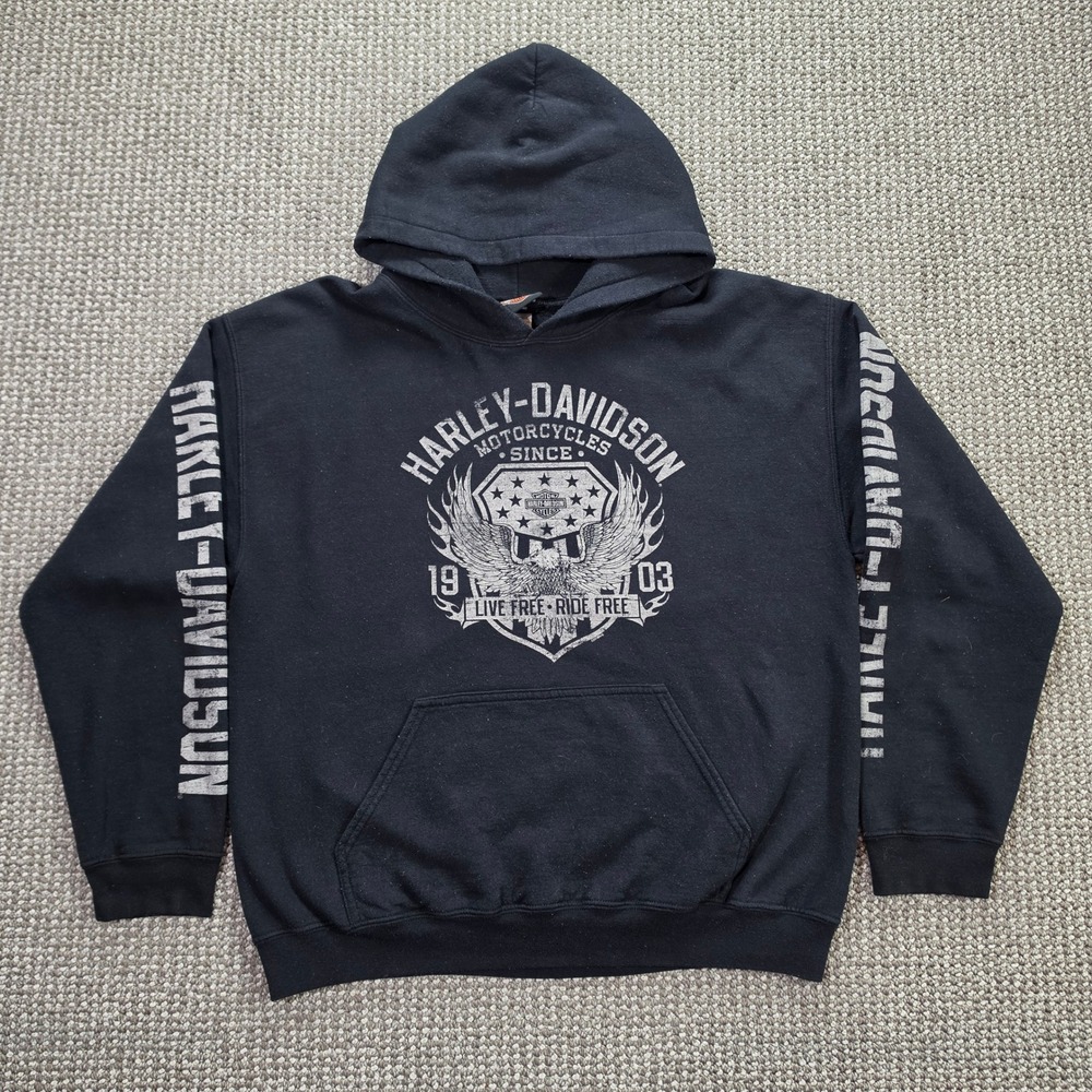 Harley Davidson Hoodie Men L Boardtracker Janesville WI Eagle Graphic Black 2018